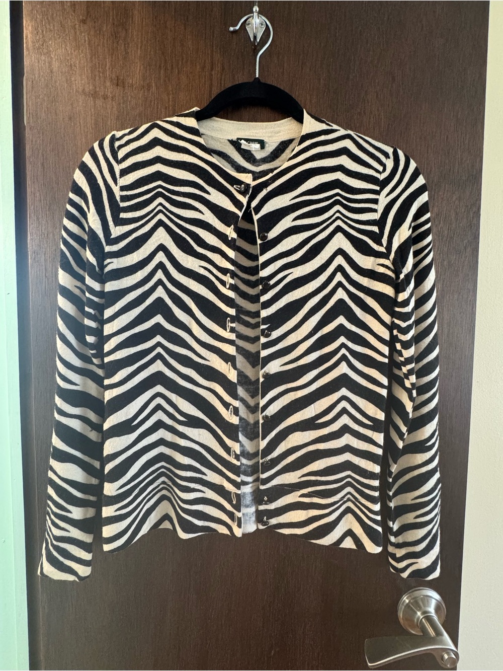J.Crew Zebra Print Button-Up Wool Cardigan - Black & Cream